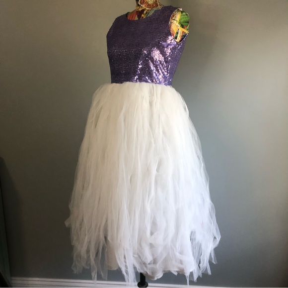 Purple and White Tulle and Sequin Dress Girls Size 14 - Picture 3 of 10